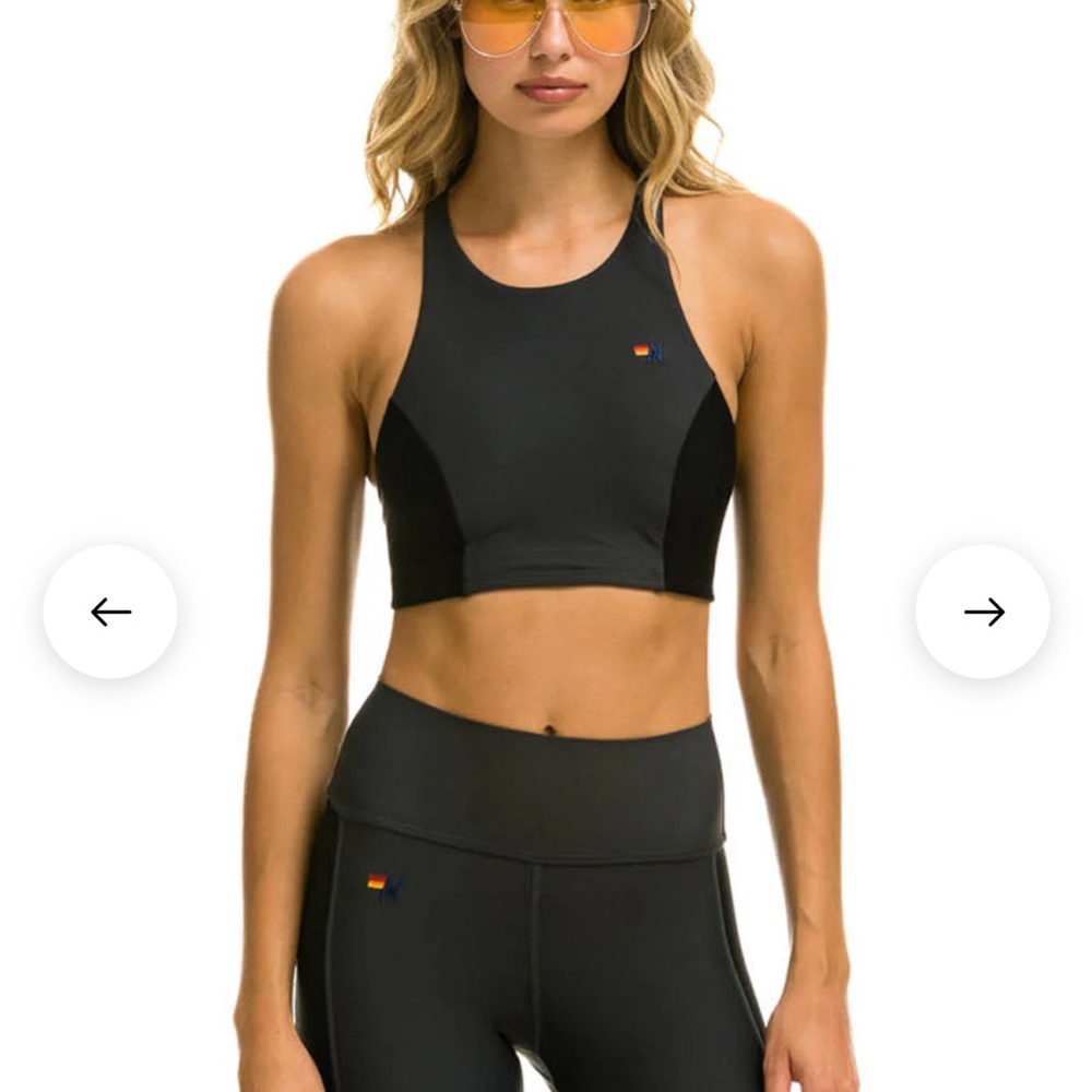 Brand new Aviator Nation color block racer sports bra small/titanium